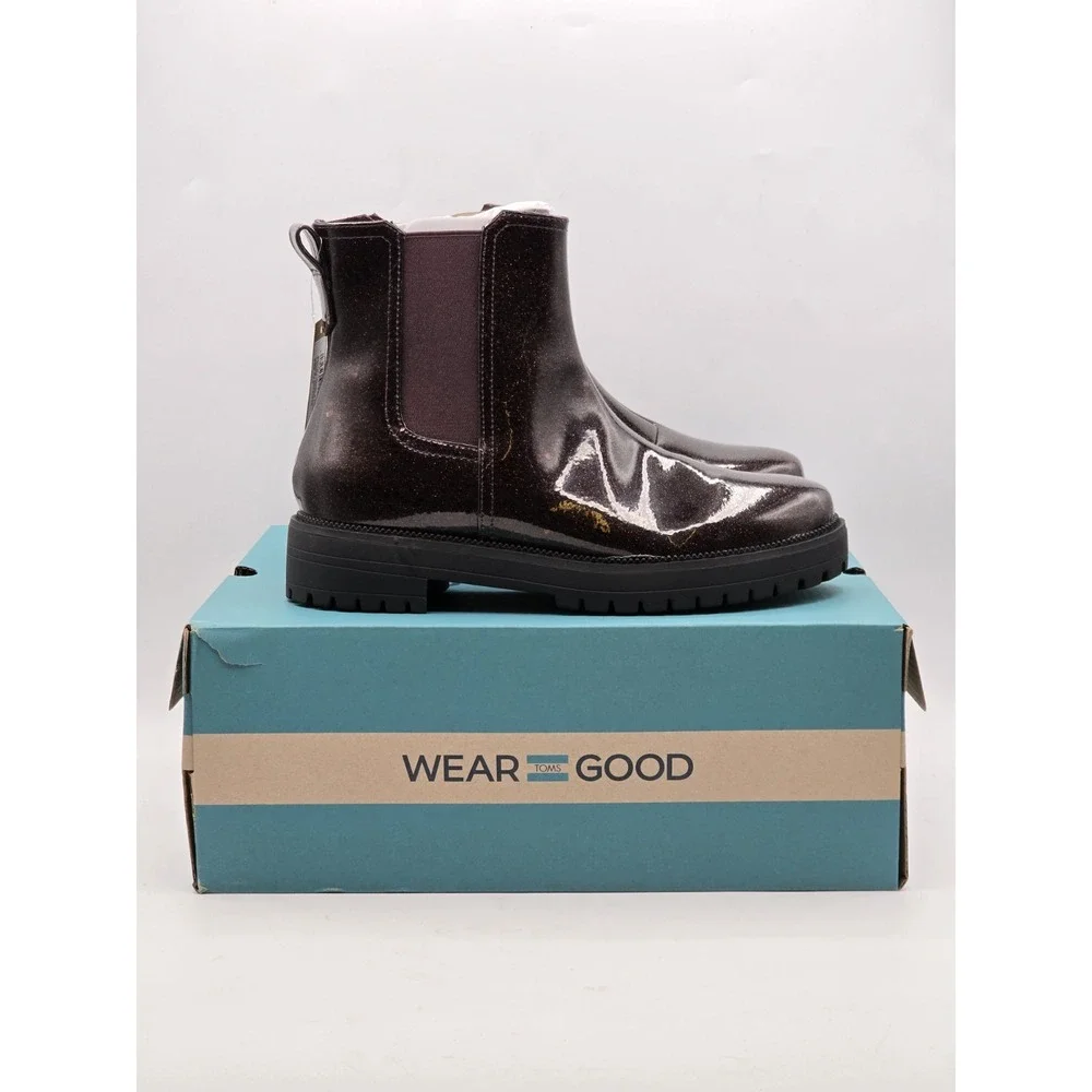 NEW TOMS‎ Bennet Boot blackberry confetti coated glitter Kids Girls Sz 4.5